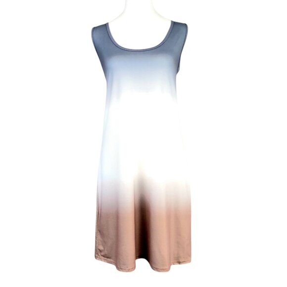 Womens XL Colorblock Ombre Tank Dress Stylish Sleeveless Summer Tunic Round Neck - Picture 1 of 11